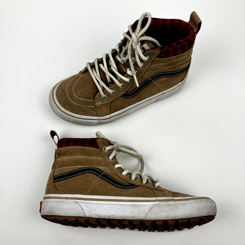 Vans Sk8-Hi MTE-1 Shoes Kids Youth 3 Brown Suede Plaid High Top Weatherproof